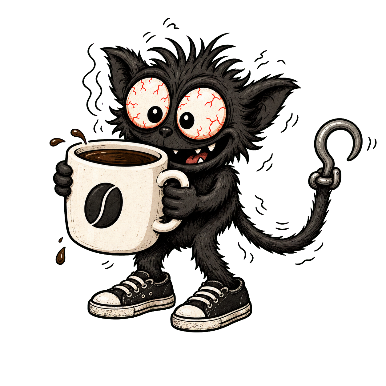 Hooky, the over-caffeinated Git gremlin, holding a huge coffee mug